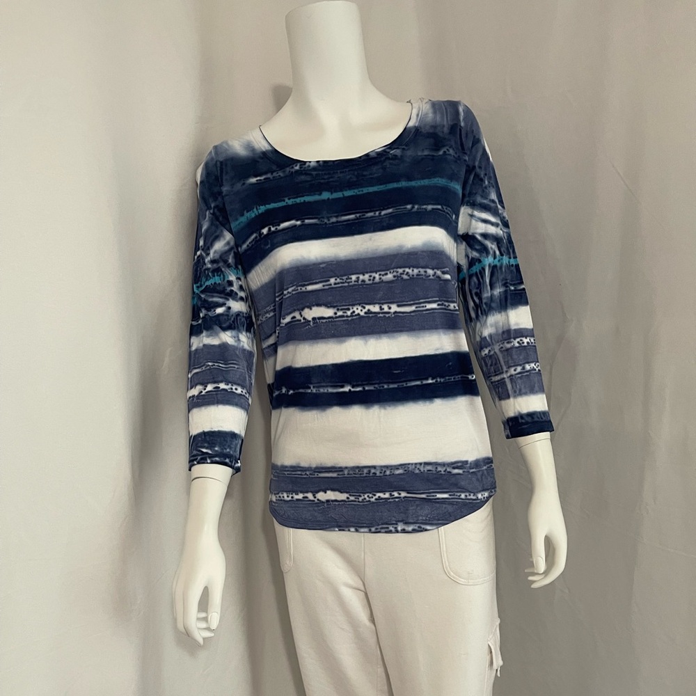Match /Foxy Lady Navy and White Striped tiedye top